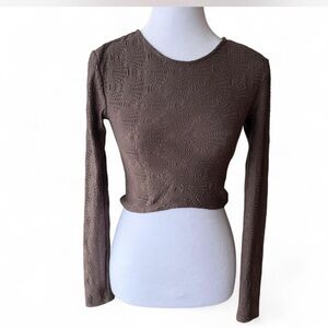 ZARA Brown Textured Long Sleeve Crop Top S